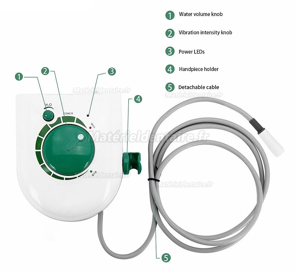 Vrn K08AL D&eacute;tartreur dentaire ultrasonique avec pi&egrave;ce &agrave; main d&eacute;tachable &agrave; LED et embouts G1, G2, G4 et P1